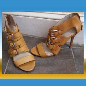 Michael Kors cognac leather sz 9 buckle heels GUC